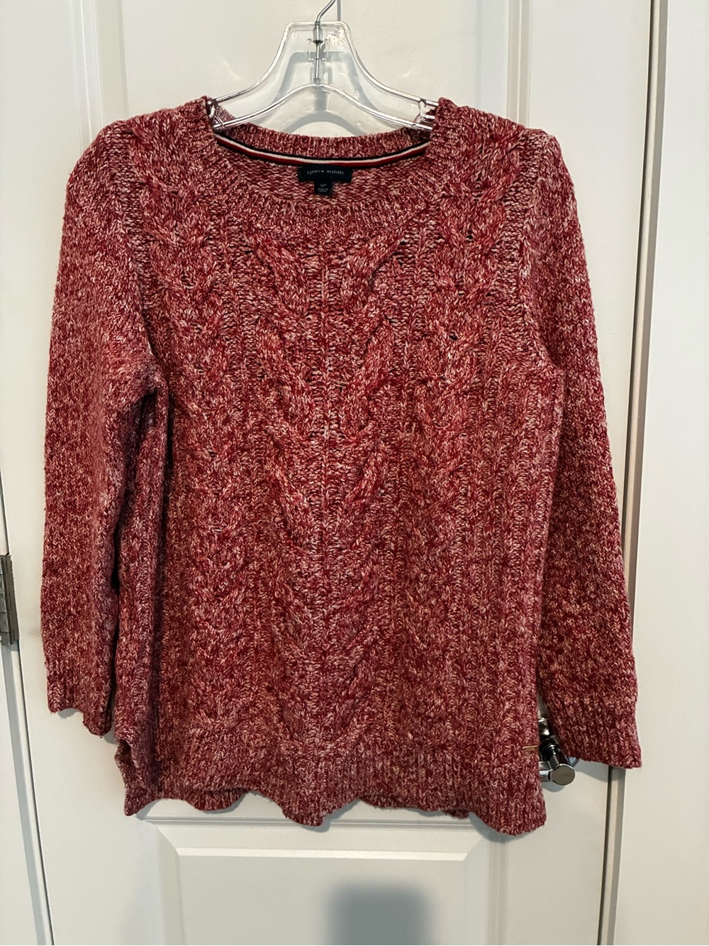 Tommy Hilfiger Marled Red Cable Knit Crewneck Sweater